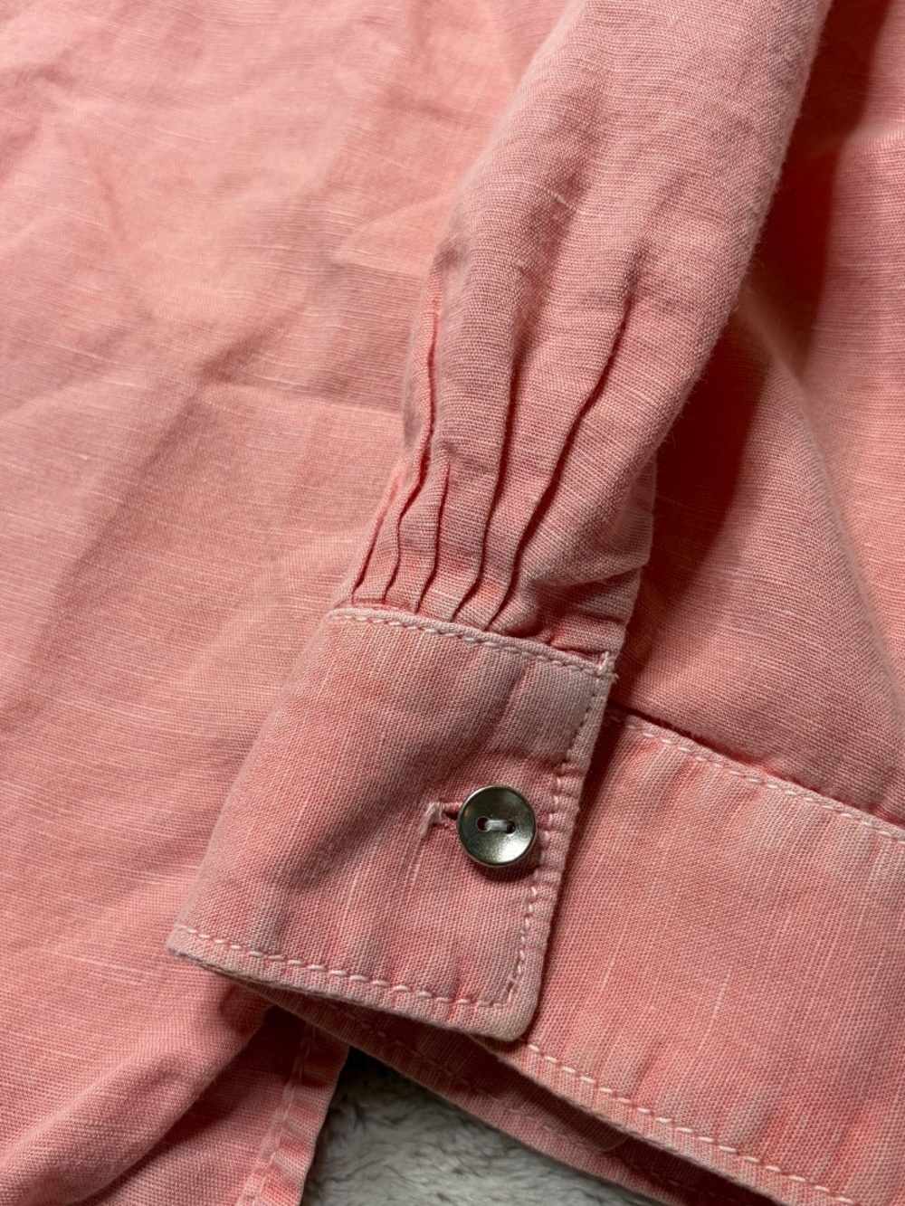 Caslon Button Up Shirt Womens L Pink Linen Cotton Roll Tab Sleeve Band Collar - Picture 5 of 11